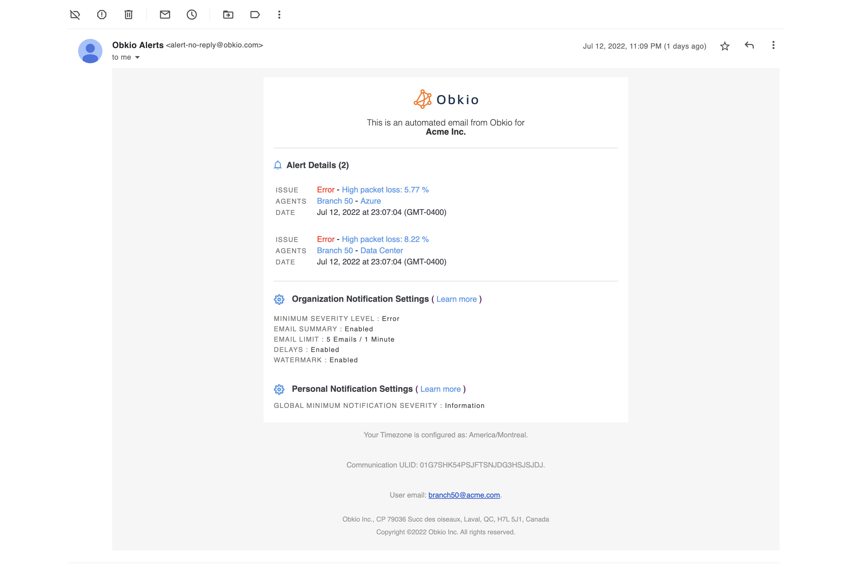 measure packet loss alerts