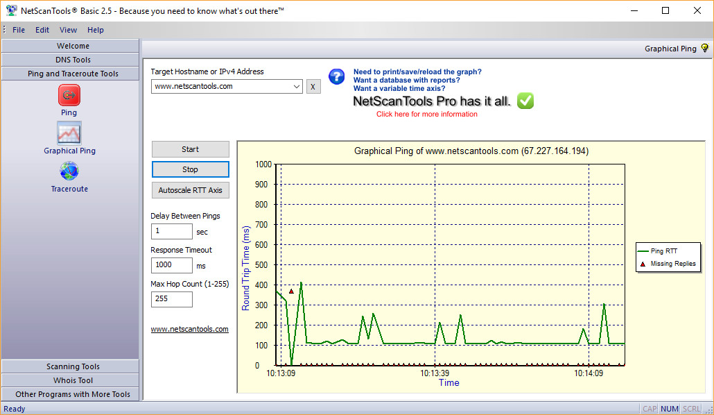 NetScanTools network testing tool interface NetScanTools network testing tool interface