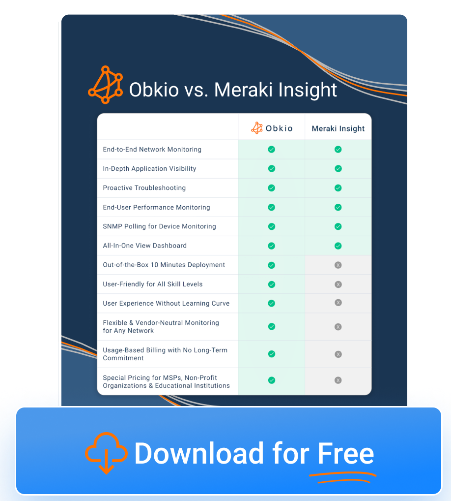 Obkio vs. Meraki Insight alternative Obkio vs. Meraki Insight alternative